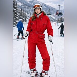 Vintage Killy Technical Equipment Red Hooded Ski Suit / Snowsuit Size 14